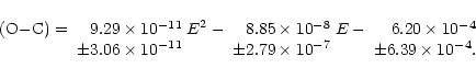 \begin{displaymath}
({\rm O{-}C}) = \begin{array}[t]{r}
9.29 \times 10^{-11} \\ ...
...6.20 \times 10^{-4} \\
\pm 6.39 \times 10^{-4}.
\end{array}\end{displaymath}