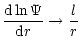 $\displaystyle \frac{{\rm d}\ln{\Psi}}{{\rm d}r} \rightarrow \frac{l}{r}$