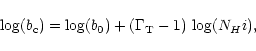 \begin{displaymath}\log(b_{\rm c}) = \log(b_{0}) + (\Gamma_{\rm T}-1) \,
\log(N_H{\sc i}),
\end{displaymath}
