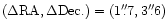 $(\Delta {\rm RA}, \Delta{\rm Dec.}) = (1''\!\!.7, 3''\!\!.6)$