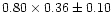 $0.80 \times 0.36 \pm 0.10$