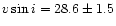 $v\sin i=28.6\pm1.5$