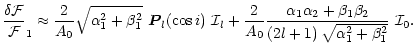 $\displaystyle \frac{\delta {\cal F}}{{\cal F}}_1 \approx
\frac{2}{A_0} \sqrt{\a...
...1\alpha_2 +
\beta_1\beta_2} {(2l+1)\, \sqrt{\alpha_1^2+\beta_1^2}}\ {\cal I}_0.$