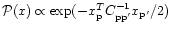 $\mathcal{P}(x) \propto
\exp(-x^T_{\rm p}C^{-1}_{\rm pp'}x_{\rm p'}/2)$