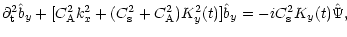 $\displaystyle \partial_{\rm t}^2{\hat b}_y+[C_{\rm A}^2k_x^2+(C_{\rm s}^2+C_{\rm A}^2)K_y^2(t)]{\hat
b}_y= -iC_{\rm s}^2K_y(t){\hat{\Psi}},$