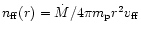 $n_{\rm ff} (r)=\dot{M}/4\pi m_{\rm p} r^2 v_{\rm ff}$