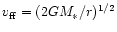 $v_{\rm ff} =(2GM_{\ast}/r)^{1/2}$