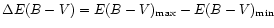 $\Delta E(B-V)=
E(B-V)_{\rm max}-E(B-V)_{\rm min}$
