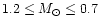 $1.2\le M_{\odot}\le 0.7$