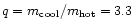 $q=m_{\rm cool}/m_{\rm hot}=3.3$