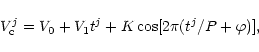 \begin{displaymath}V_{\mathrm c}^j = V_0 + V_1 t^j + K \cos[2 \pi (t^j/P+\varphi)],
\end{displaymath}
