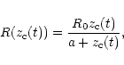 \begin{eqnarray*}R(z_{\rm c}(t))=\frac{R_{0}z_{\rm c}(t)}{a+z_{\rm c}(t)},
\end{eqnarray*}