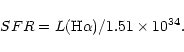\begin{displaymath}SFR =L({\rm H}\alpha)/1.51\times 10^{34}.
\end{displaymath}