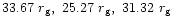$ 33.67~r_{\rm g},\ 25.27~r_{\rm g},\ 31.32~r_{\rm g}$