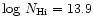 $\log\,N_{\rm H{\sc i}} =
13.9$
