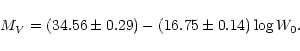 \begin{displaymath}{M_{V} = (34.56 \pm 0.29)- (16.75 \pm 0.14) \log W_0.}
\end{displaymath}