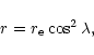 \begin{displaymath}
r=r_{\rm e} \cos^2{\lambda},
\end{displaymath}