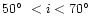 $50\hbox{$^\circ$ }< i < 70\hbox{$^\circ$ }$