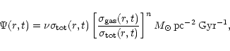 \begin{displaymath}\Psi(r,t)=\nu \sigma_{\rm tot}(r,t)\left [\frac {\sigma_{\rm ...
...m tot}(r,t)}
\right ]^{n} M_{\odot}\,{\rm pc^{-2}\,Gyr^{-1}},
\end{displaymath}