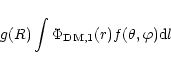 \begin{displaymath}%
g(R) \int \Phi_{\rm DM,1}(r)f(\theta,\varphi) {\rm d}l
\end{displaymath}