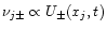 $\nu _{j\pm }\propto U_{\pm }(x_j,t)$