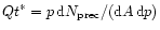 $Qt^{*}=p\,
\mathrm{d}N_{\mathrm{prec}}/(\mathrm{d}A\, \mathrm{d}p)$