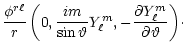 $\displaystyle \frac{\phi^{r\ell}}{r}\left(
0,\frac{im}{\sin\vartheta}Y_{\ell}^m, -\frac{\partial
Y_{\ell}^m}{\partial \vartheta}\right)\!\cdot$