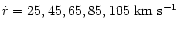 $\dot{r}=25,45,65,85,105 ~\mbox{$\mbox{km}~\mbox{s}^{-1}$ }$