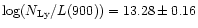 $\log (N_{{\rm Ly}}/L(900)) = 13.28 \pm 0.16$