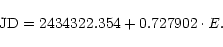 \begin{displaymath}{\rm JD} = 2434322.354 + 0.727902\cdot{\it E}.
\end{displaymath}