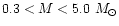 $0.3<M<5.0~M_{\odot}$