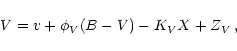 \begin{displaymath}V = v + \phi_{V}(B-V) - K_{V}X + Z_{V}\, ,
\\
\end{displaymath}