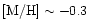 $[{\rm M/H}]\sim-0.3$