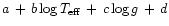 $a\,+\,b \log T_{\rm eff}\,+\,c \log g\,+\,d $