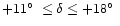 $\mathsf{+11\hbox{$^\circ$ }\leq \delta \leq
+18\hbox{$^\circ$ }}$