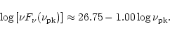 \begin{displaymath}
\log{[\nu F_\nu (\nu_{\rm pk})]}\approx
26.75-1.00\log{\nu_{\rm pk}}.
\end{displaymath}
