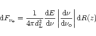 \begin{displaymath}{\rm d}F_{\nu_{\rm o}} = {{1}\over{4\pi {d}_{\rm L}^2}}{{{\rm...
...{\rm d}\nu}}\over
{{\rm d}\nu_{\rm o}}\right\vert {\rm d}R(z)
\end{displaymath}