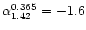 $\alpha_{1.42}^{0.365}=-1.6$