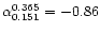 $\alpha_{0.151}^{0.365}=-0.86$