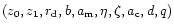$(z_0,z_1,r_{\rm d},b,a_{\rm m},\eta,\zeta,a_{\rm c},d,q)$
