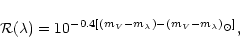 \begin{displaymath}
\mathcal{R}(\lambda) = 10^{-0.4[(m_V - m_{\lambda}) - (m_V -
m_{\lambda})_{\odot}]},
\end{displaymath}