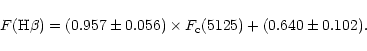 \begin{displaymath}F({\rm H}\beta)=(0.957\pm 0.056)\times F_{\rm c}(5125) + (0.640\pm0.102).
\end{displaymath}