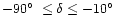 $-90\hbox{$^\circ$ }\leq \delta \leq-10\hbox{$^\circ$ }$