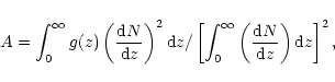 \begin{displaymath}A = \int^\infty_0 g(z)\left( {\rm d}N \over {{\rm d}z} \right...
...\left( {{\rm d}N \over {{\rm d}z}} \right) {\rm d}z \right]^2,
\end{displaymath}