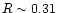 $R\sim0.31$