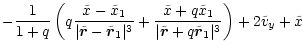$\displaystyle -\frac{1}{1+q}\left(q\frac{\tilde{x}- \tilde{x}_1}{\vert\tilde{\v...
...ert\tilde{\vec{r}}+q
\tilde{\vec{r}}_1\vert^3}\right) +2 \tilde{v}_y +\tilde{x}$