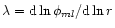 $\lambda = {\rm d} \ln \phi_{ml}/{\rm d} \ln r$