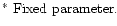 $\textstyle \parbox{15cm}{
$^\ast$\space Fixed parameter.}$