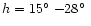 $h = 15\hbox{$^\circ$ }{-}28\hbox{$^\circ$ }$