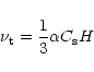 \begin{displaymath}\nu_{\rm t} = {1 \over 3} \alpha {C_{\rm s}} H
\end{displaymath}